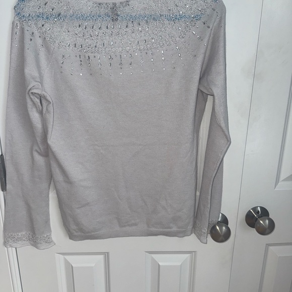 White House Black Market Silver Embellished Long Sleeve Top - Picture 7 of 7